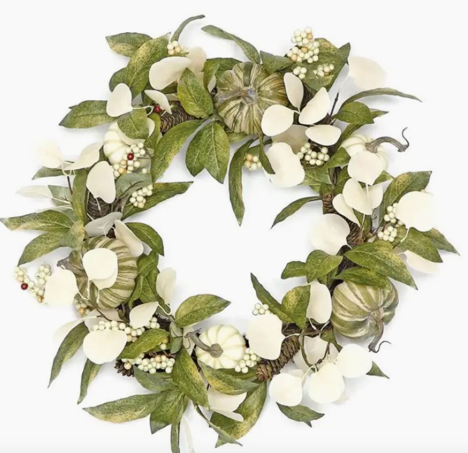 Autumn Wreath w White Pumpkins 22&quot;