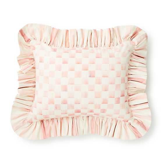 Rosy Check Ruffle Lumbar Throw Pillow