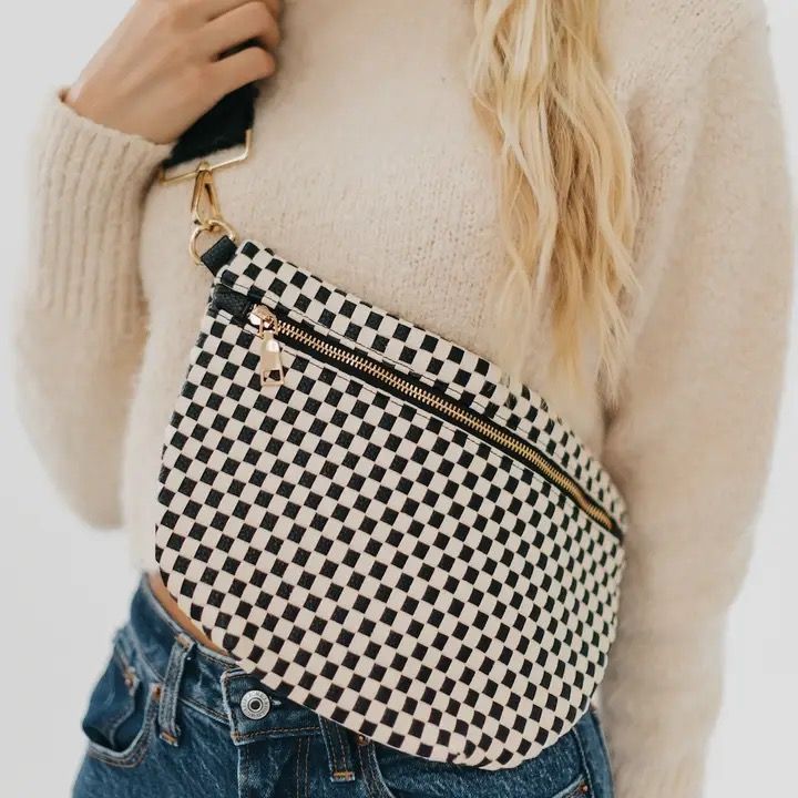 Black Check Woven Bum Bag
