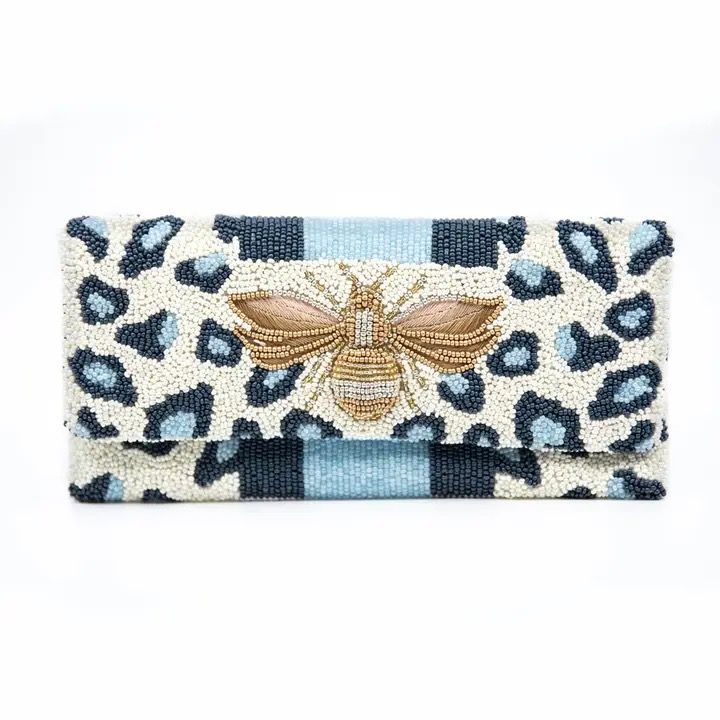 Bee &amp; Blue Leopard Beaded Bag