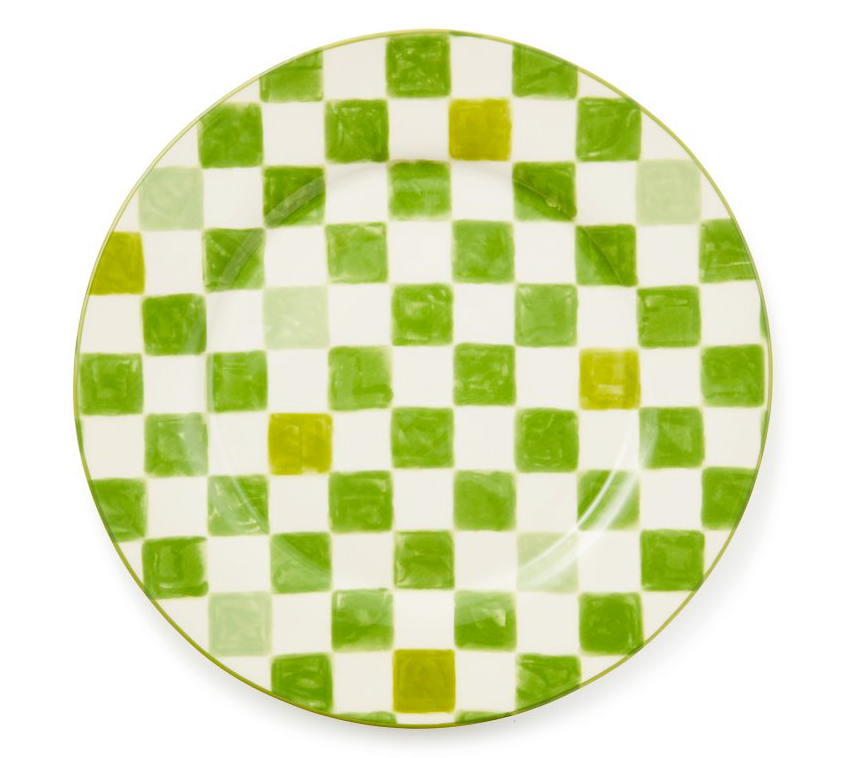 Green Check Round Platter