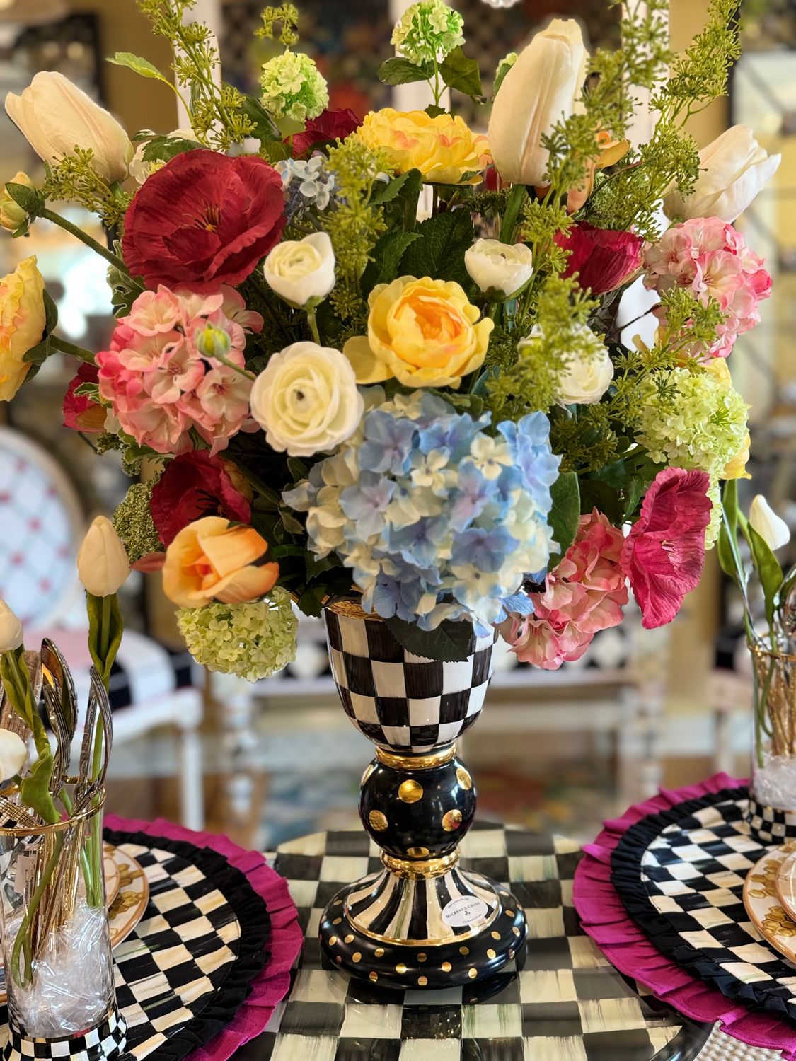 Courtly Check Stately Vase w Custom Florals