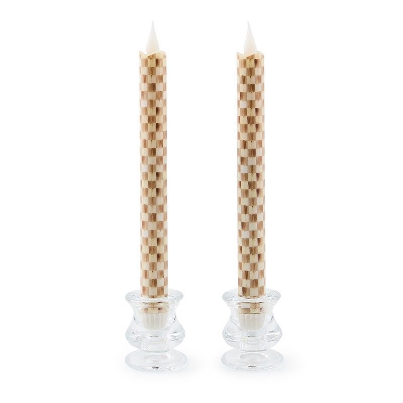 Mocha Check Flameless Dinner Candles Set of 2