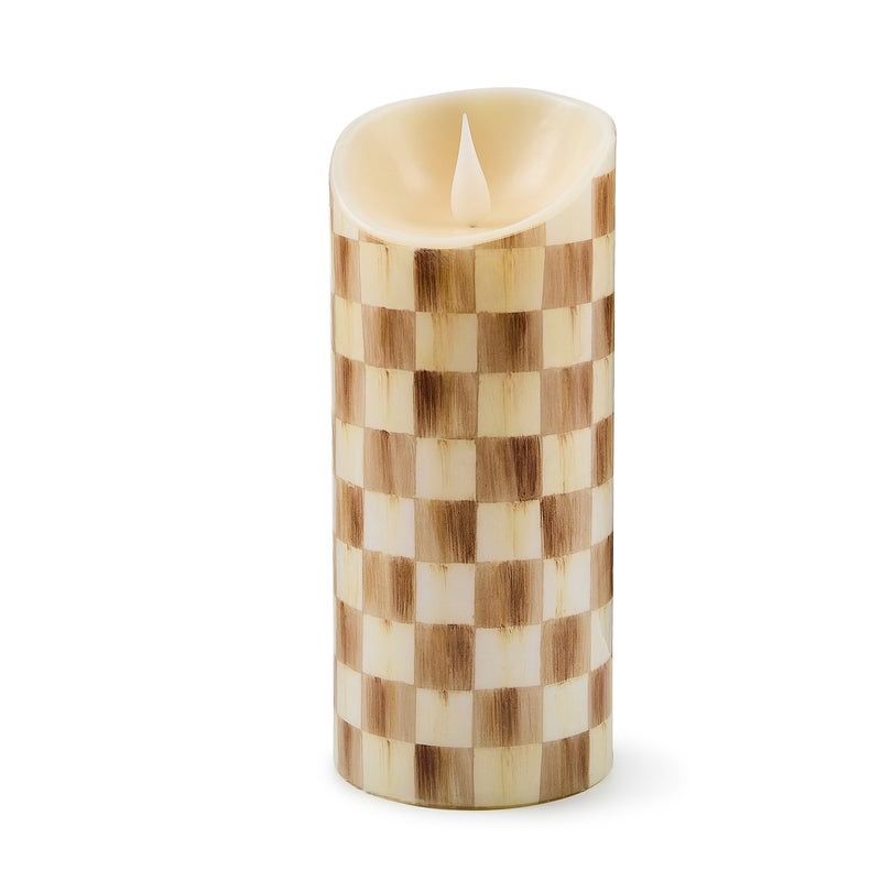 Mocha Check Flameless 7&quot; Pillar Candle