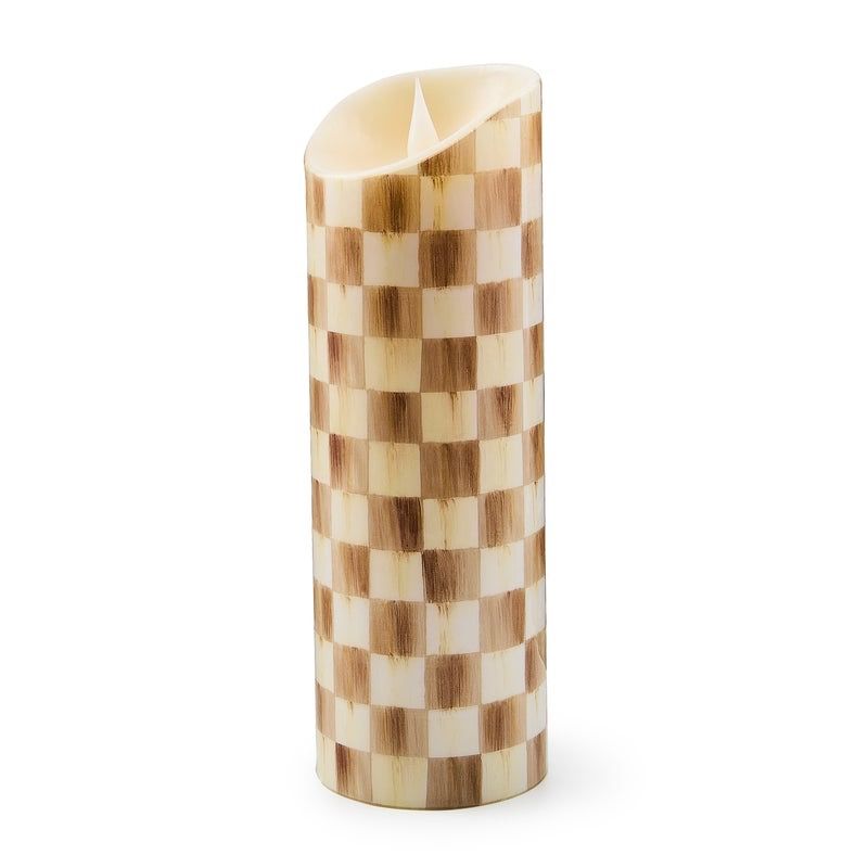 Mocha Check Flameless 9&quot; Pillar Candle