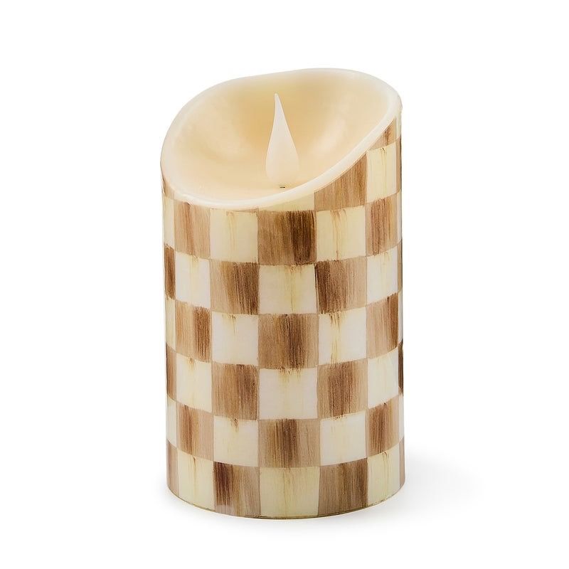 Mocha Check Flameless 5&quot; Pillar Candle