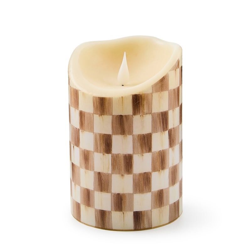 Mocha Check Flameless 6&quot; Pillar Candle