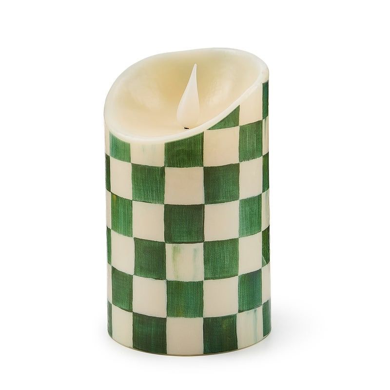 Emerald Check Flameless 5&quot; Pillar Candle