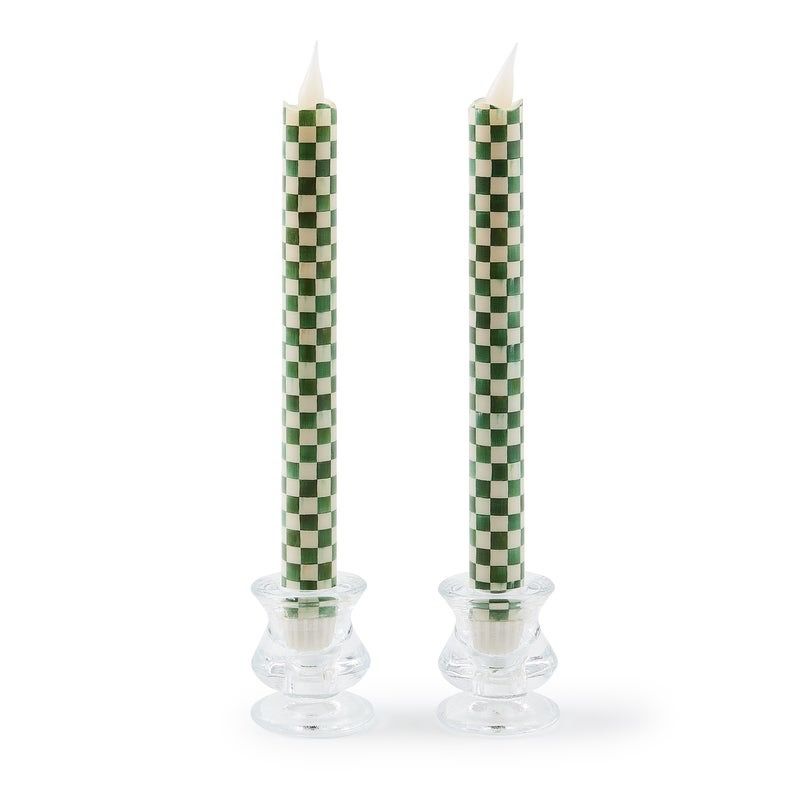 Emerald Check Flameless Dinner Candles Set of 2