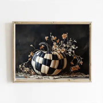 Check Pumpkin w Flowers Print