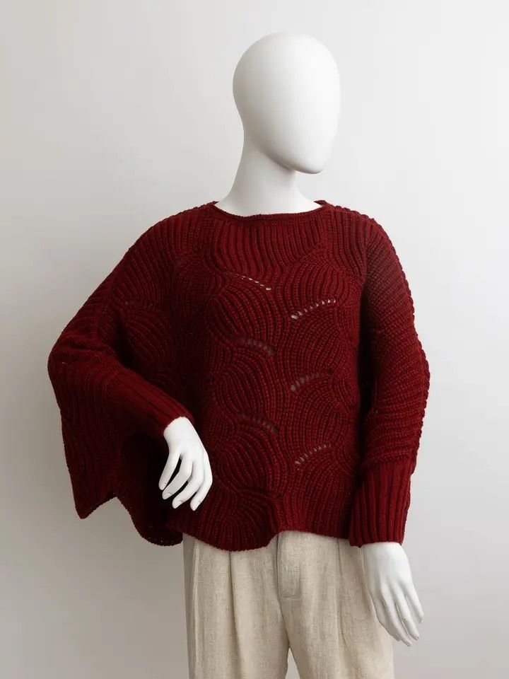 Burgundy Knit Sleeve Poncho