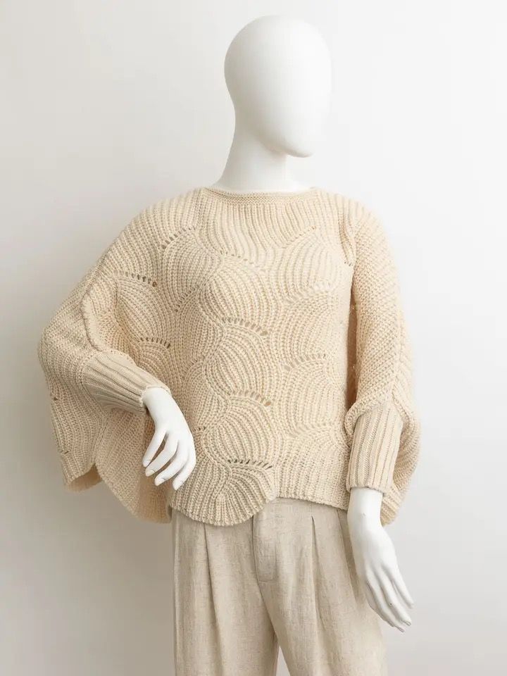 Ivory Ribbed Knit Poncho