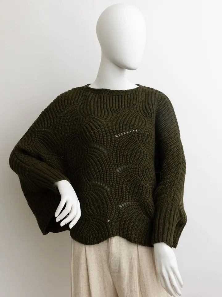 Olive Ribbed Knit Poncho