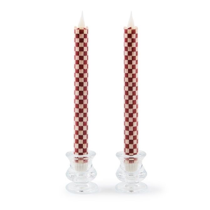 Cherry Check Flameless Dinner Candles Set of 2
