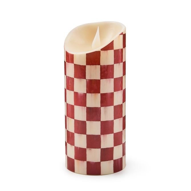Cherry Check Flameless 9&quot; Pillar Candle