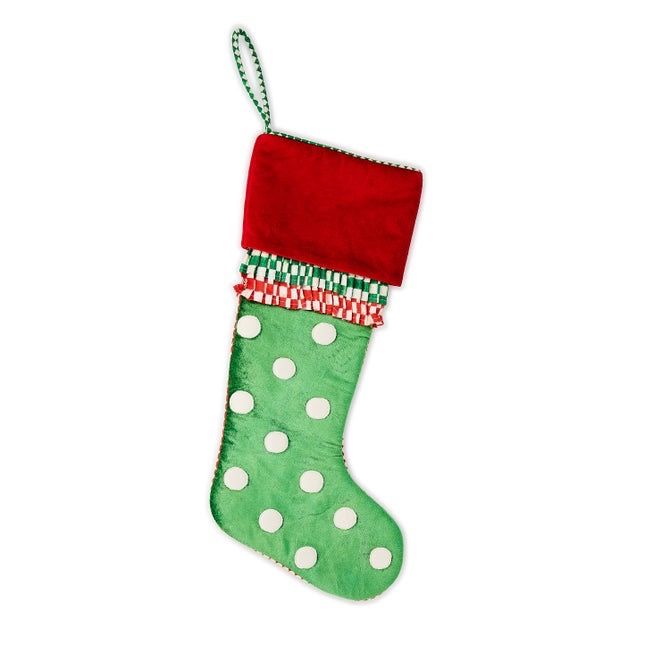 Check It Out Green &amp; White Polka Dot Stocking