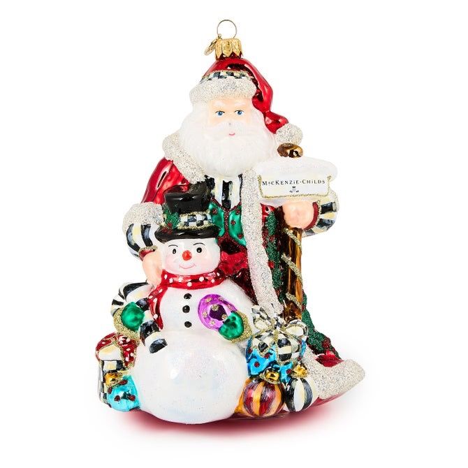 Glass Ornament- Santa &amp; Snowman