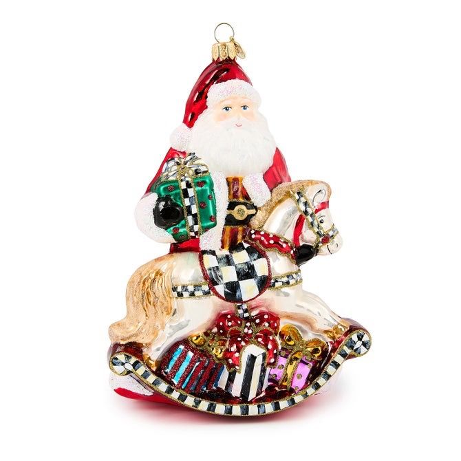 Glass Ornament- Santa w Rocking Horse