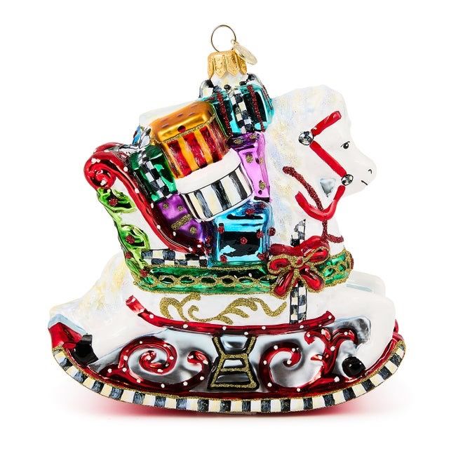 Glass Ornament- Rocking Horse w Gifts