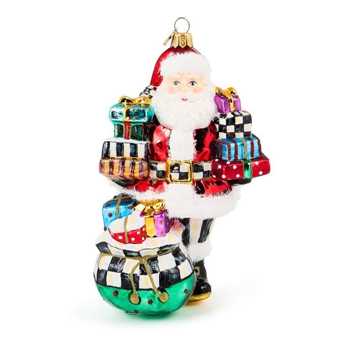 Glass Ornament- Santa w Gifts