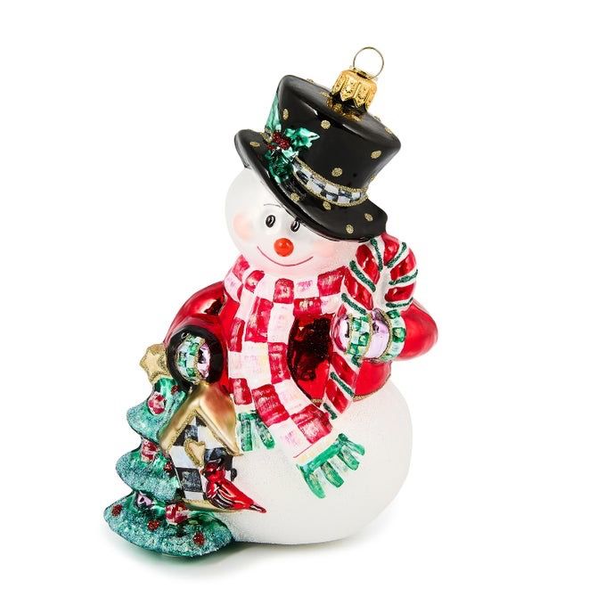Glass Ornament- Check It Out Snowman