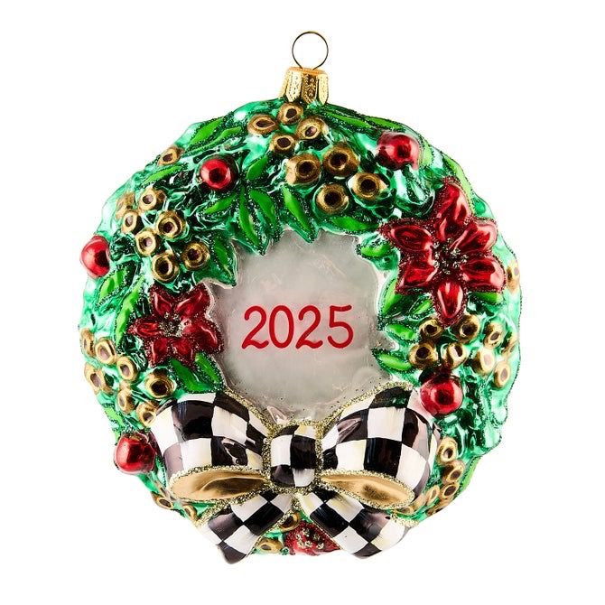 Glass Ornament- 2025 Christmas Holly Wreath
