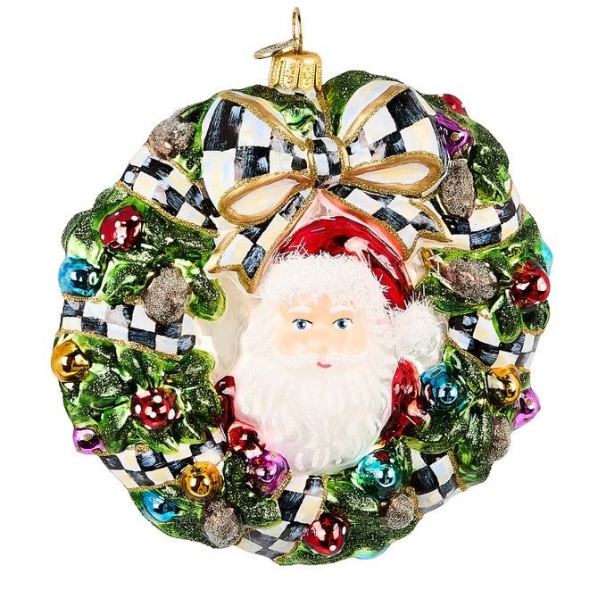 Glass Ornament- 2025 Here Comes Santa Wreath