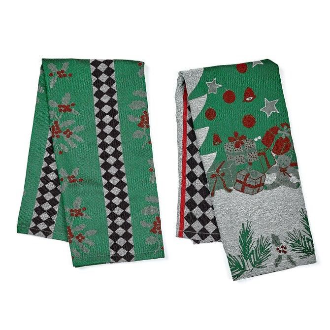 Holly &amp; Holiday Tree Jacquard Dish Towels Set of 2