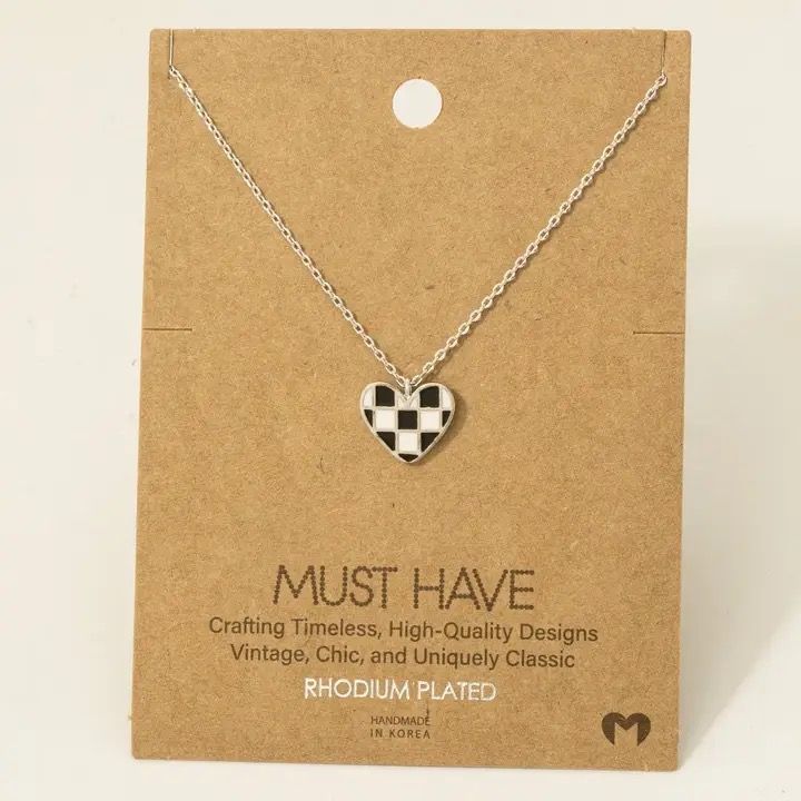 Check Heart Necklace- Silvertone