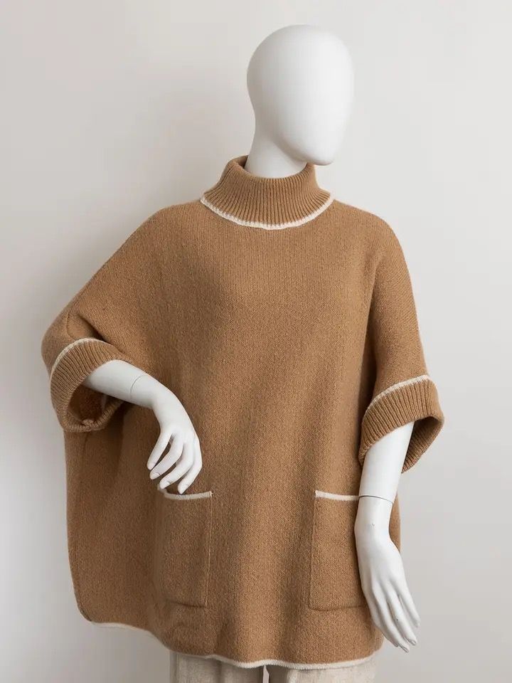 Khaki Poncho w Pockets