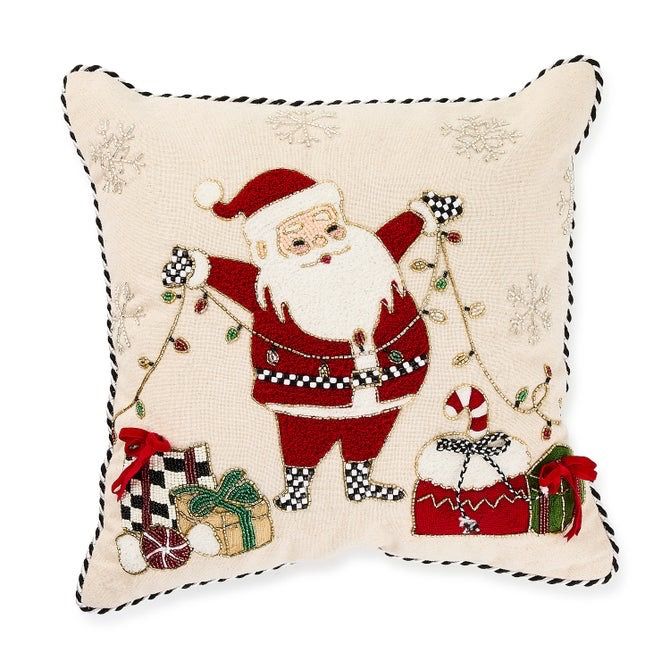 Santa w Tree Lights Throw Pillow