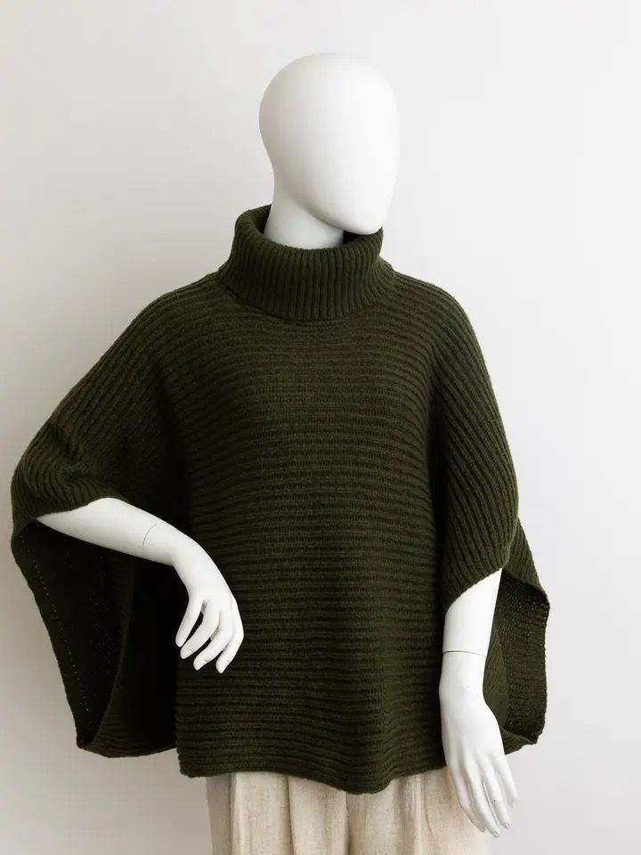Olive Turtleneck Poncho