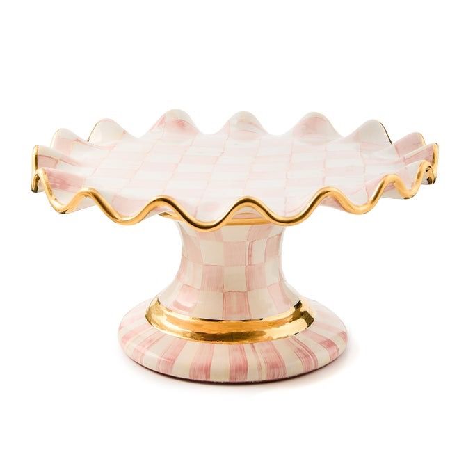 Rosy Check Ceramic Fluted Cake Stand