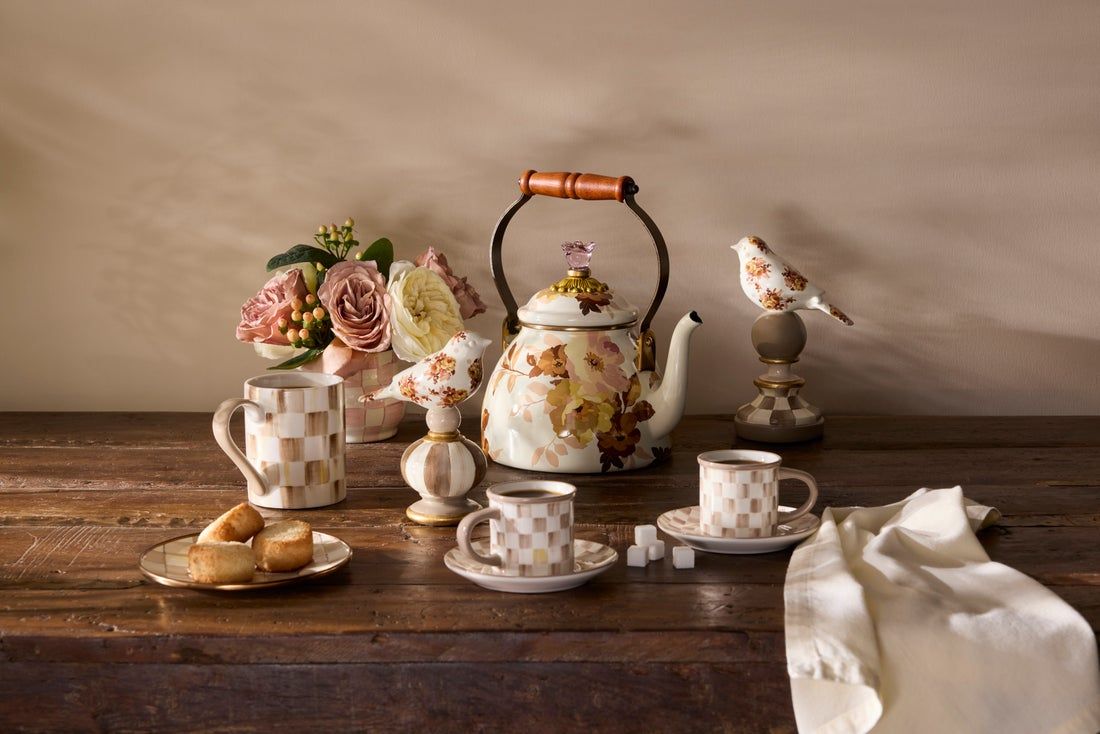 Wild Rose White 3 Quart Tea Kettle