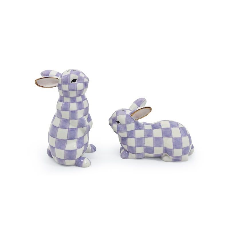 Violet Check Bunny Salt &amp; Pepper Set