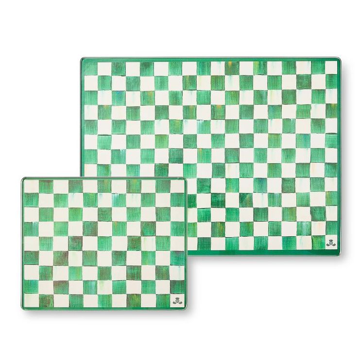 Emerald Check Glass Cutting Boards Set of 2