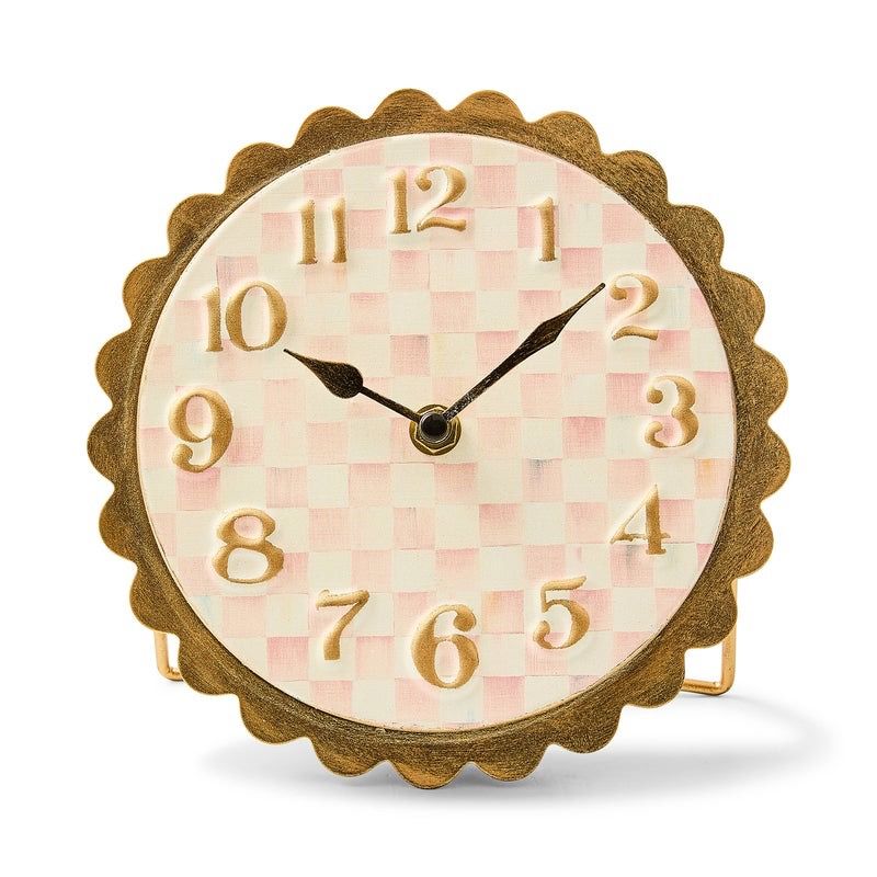 Rosy Check Scalloped Desk Clock