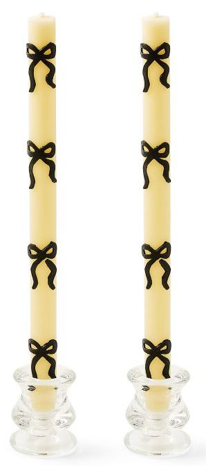 Black Bow Dinner Candles Set of 2