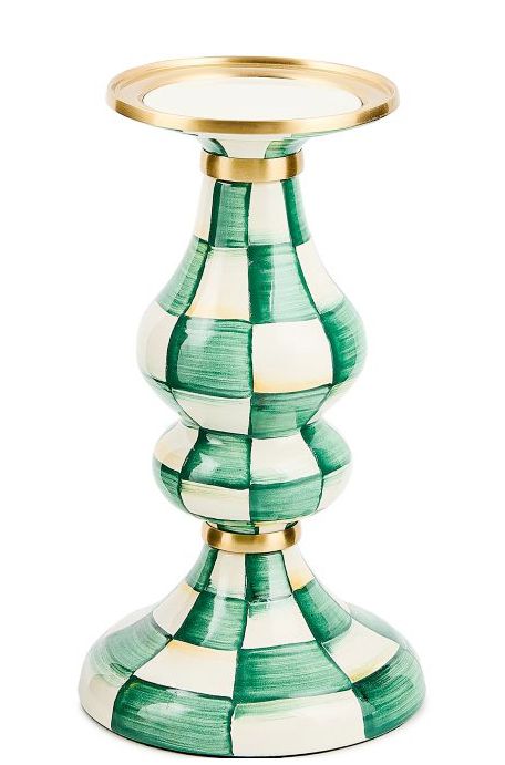 Emerald Check Medium Pillar Candlestick