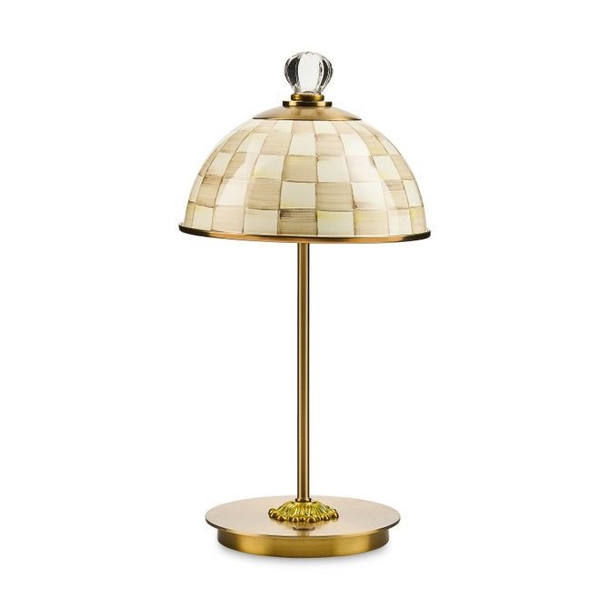 Mocha Check LED Rechargeable Dome Table Lamp