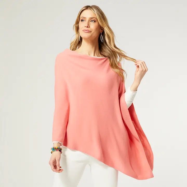 Asymmetrical Poncho Light Coral