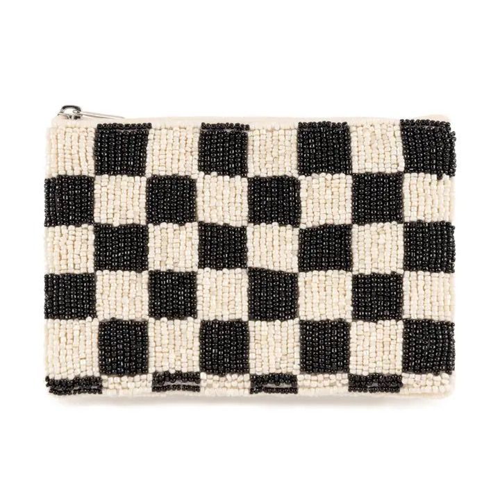 Checks Beaded Zip Pouch