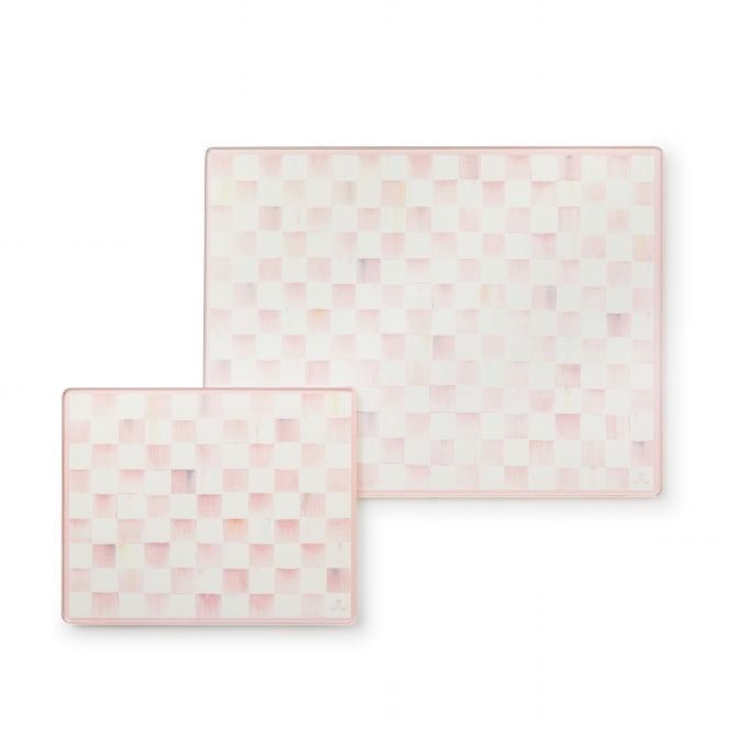 Rosy Check Glass Cutting Boards Set of 2