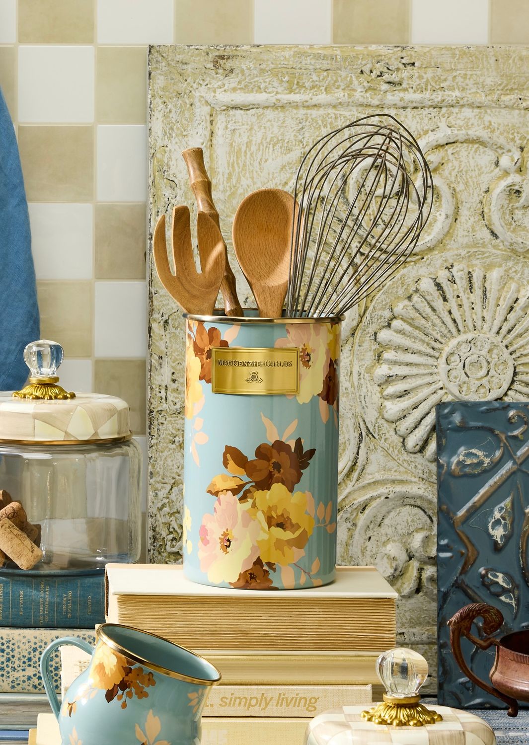 Wild Rose Slate Utensil Holder