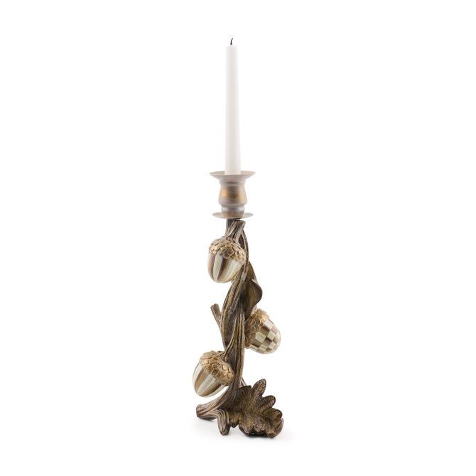 Mocha Check Acorn Candle Holder
