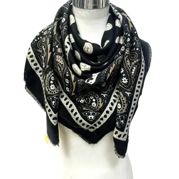 Wool Paisley Scarf-Black