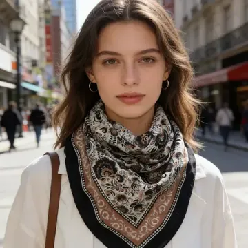 Cotton Square Scarf- Black Floral