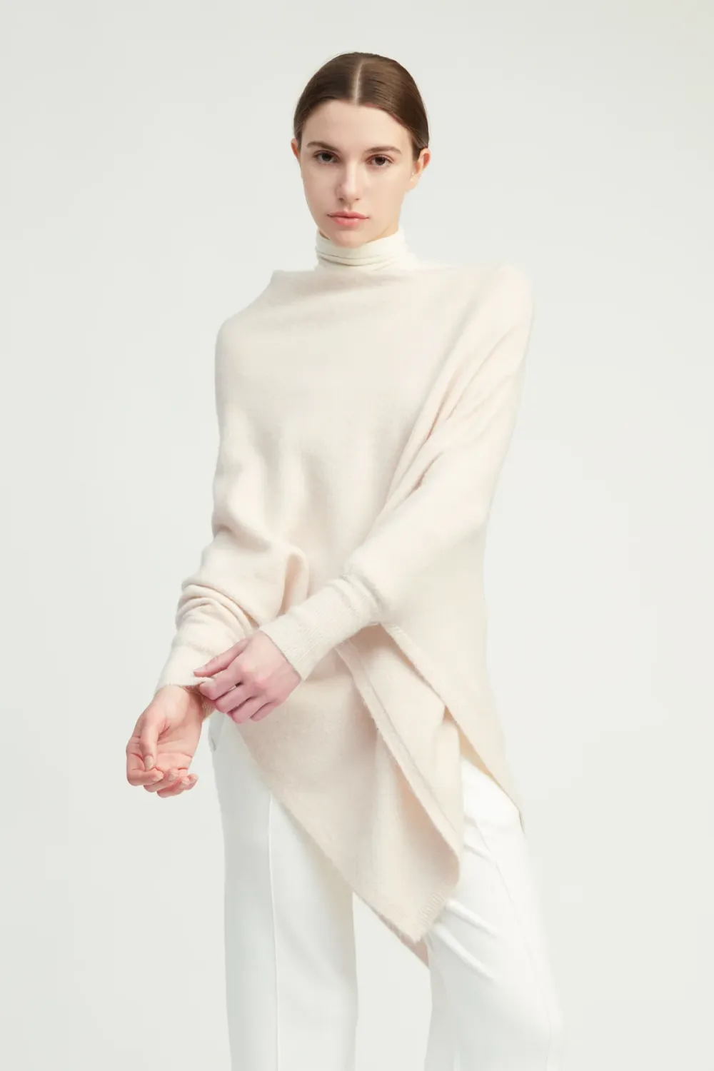 Basic Poncho with Sleeves Ivory