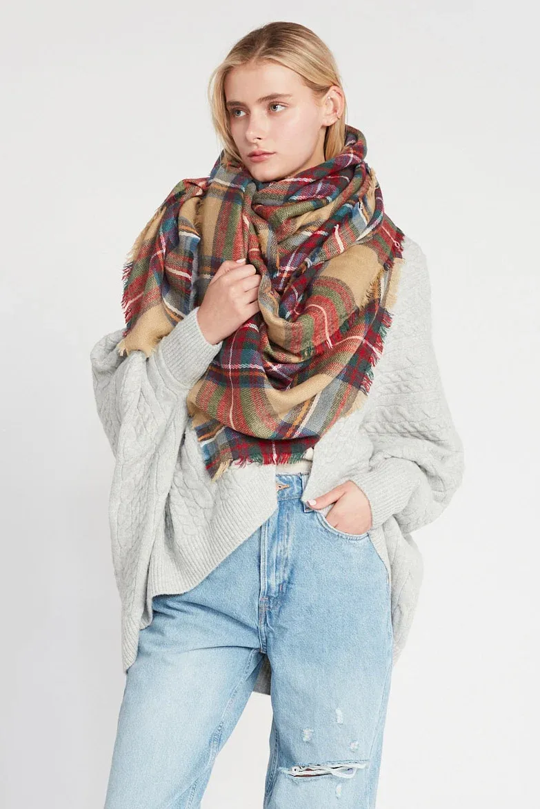 Plaid Wool Scarf tan