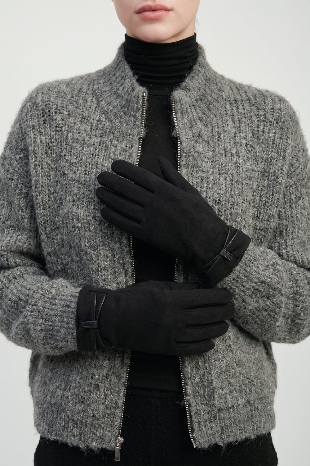 Bow Tie Cuff Gloves Black